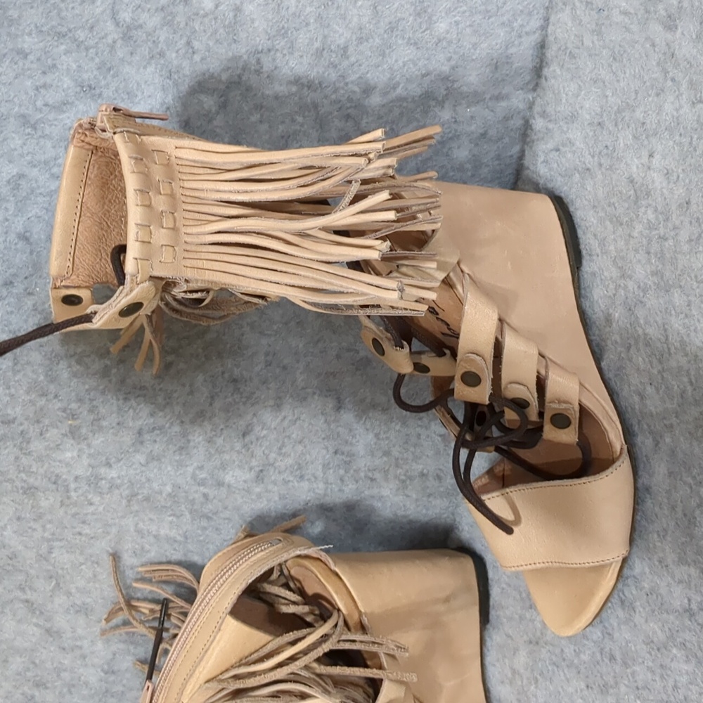 Free People Womens Solstice Nude Suede Fringe Wedge Sandals Size EU 37 US 7 - Picture 6 of 12